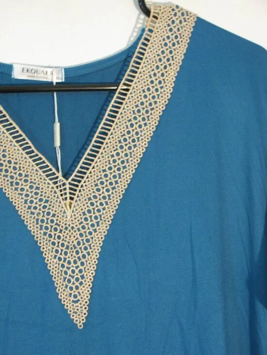 Ekouaer Sleep Dress 3XL Plus Size NWT $30 Teal Blue Embroidery New - Picture 3 of 4